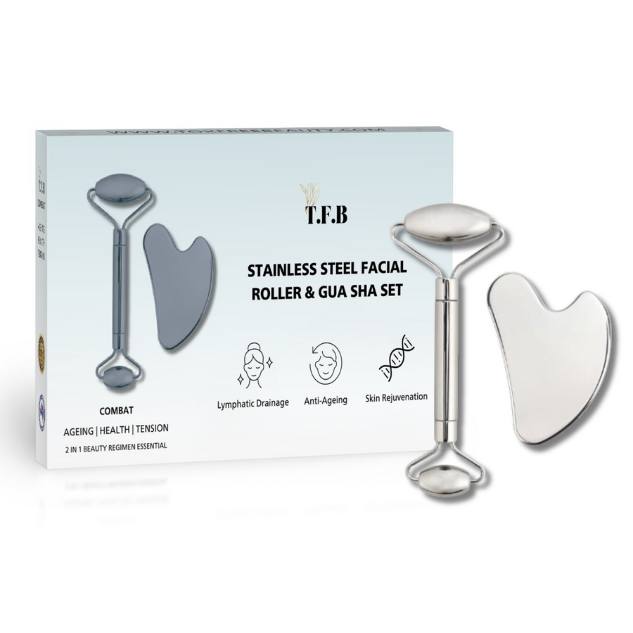 Stainless Steel Facial Roller & Gua Sha Set